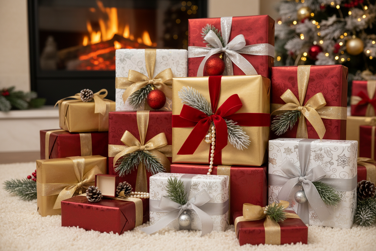 photo de noel avec des cadeaux